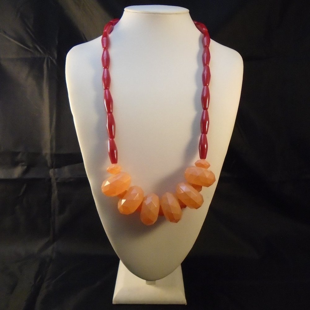 LYDELL NYC PEACH RED CHUNKY LONG 26" BEADED NWT